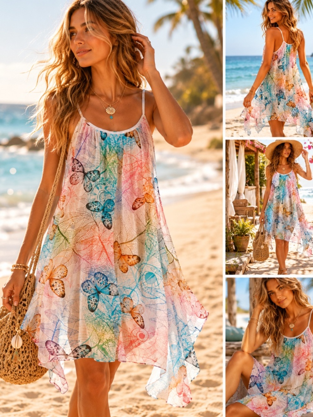 Beyond Capri silk dress O/S Italy beach fairy cottage core whimsical butterflies